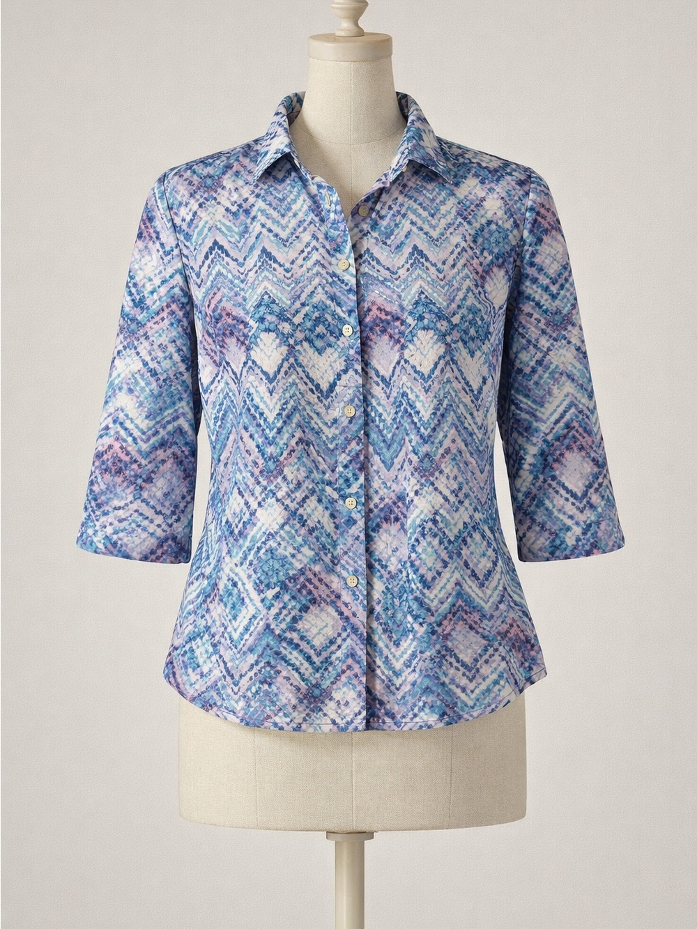 Alfred Dunner Blue & Lavender Chevron-Print Button Down Shirt